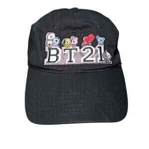 OS BT21 Strapback Hat – Black Adjustable K-Pop Embroidered Characters